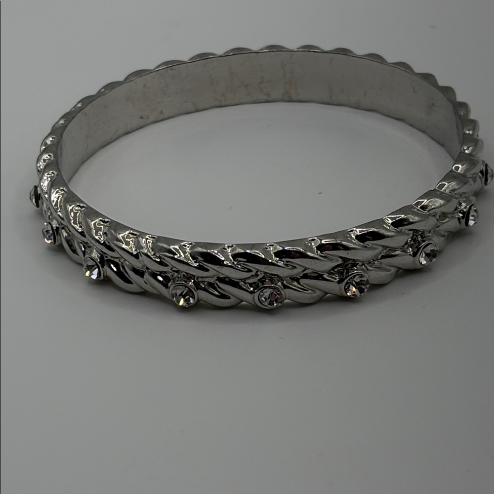Austrian Crystal Rope Style Bangle Silver Bracelet 7-8”